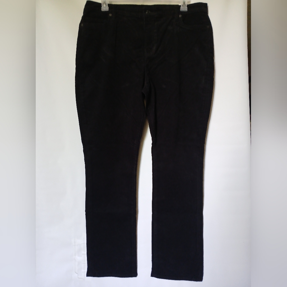 Lands End Womens Mid Rise Straight Leg Corduroy Pants Size 18 Color Black